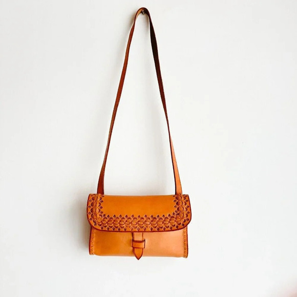Vintage Natural Leather Rectengular Shoulde Crossbody  Bag - Picture 2 of 7